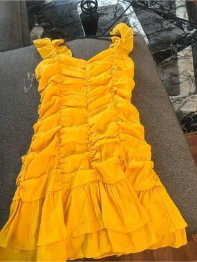 DESTINAIRE Yellow Ruffle Tiered Sundress